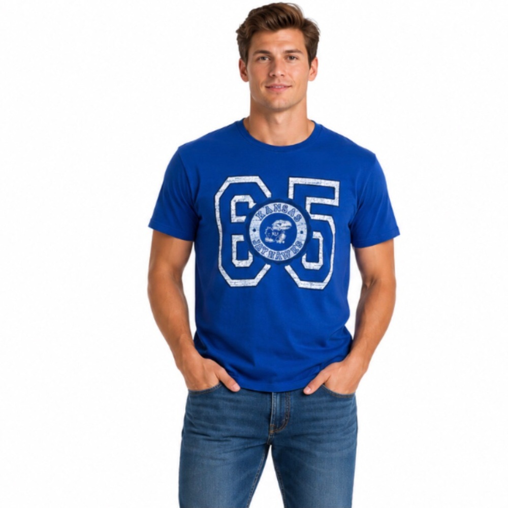 Kansas Jayhawks T Shirt Size Medium Blue Distressed Logo Camp David Brand New